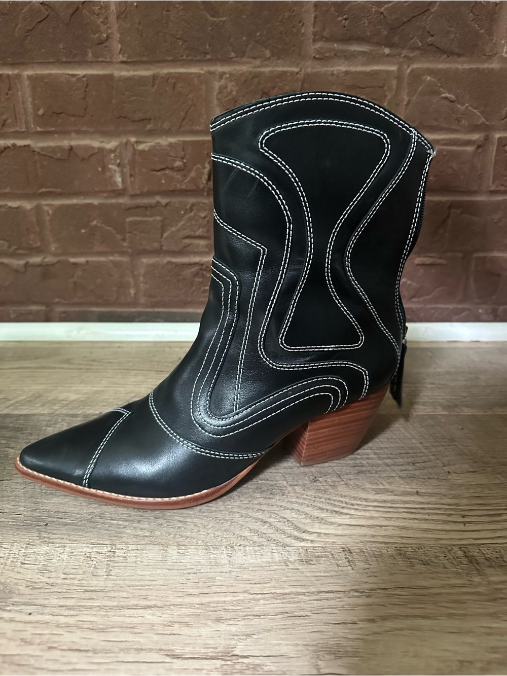 Coconuts by Matisse Black Western Ankle Boots with White Stitching